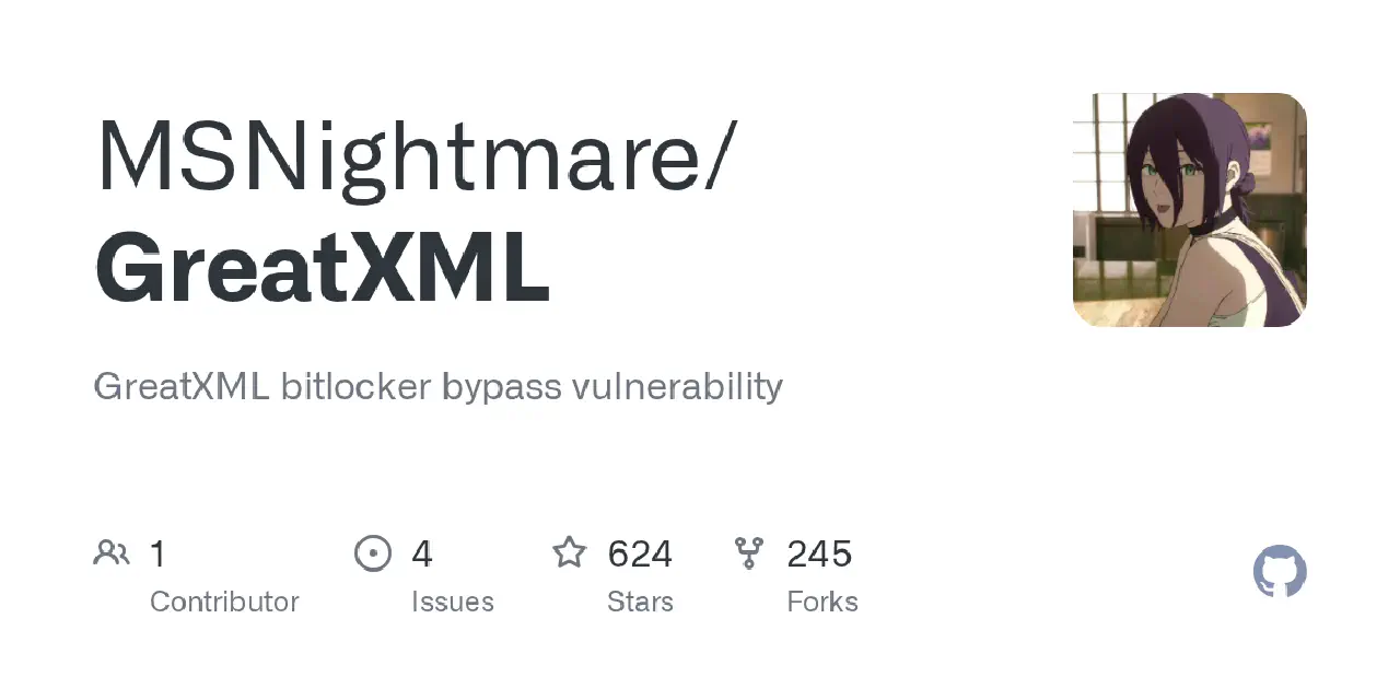 GitHub - MSNightmare/GreatXML: GreatXML bitlocker bypass vulnerability
