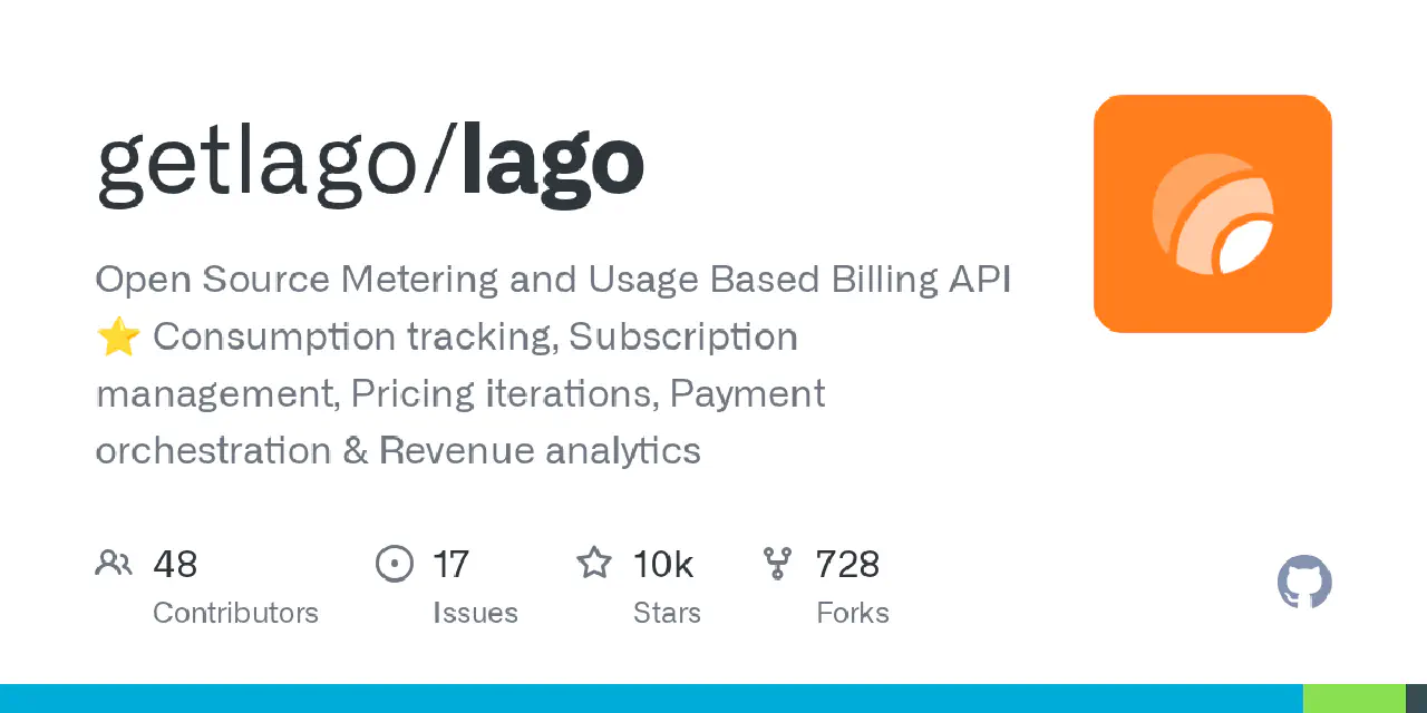 GitHub - getlago/lago: Open Source Metering and Usage Based Billing API ⭐️ Consumption tracking, Subscription management, Pricing iterations, Payment orchestration & Revenue analytics