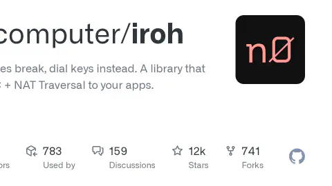 GitHub - n0-computer/iroh: IP addresses break, dial keys instead. A library that adds QUIC + NAT Traversal to your apps.