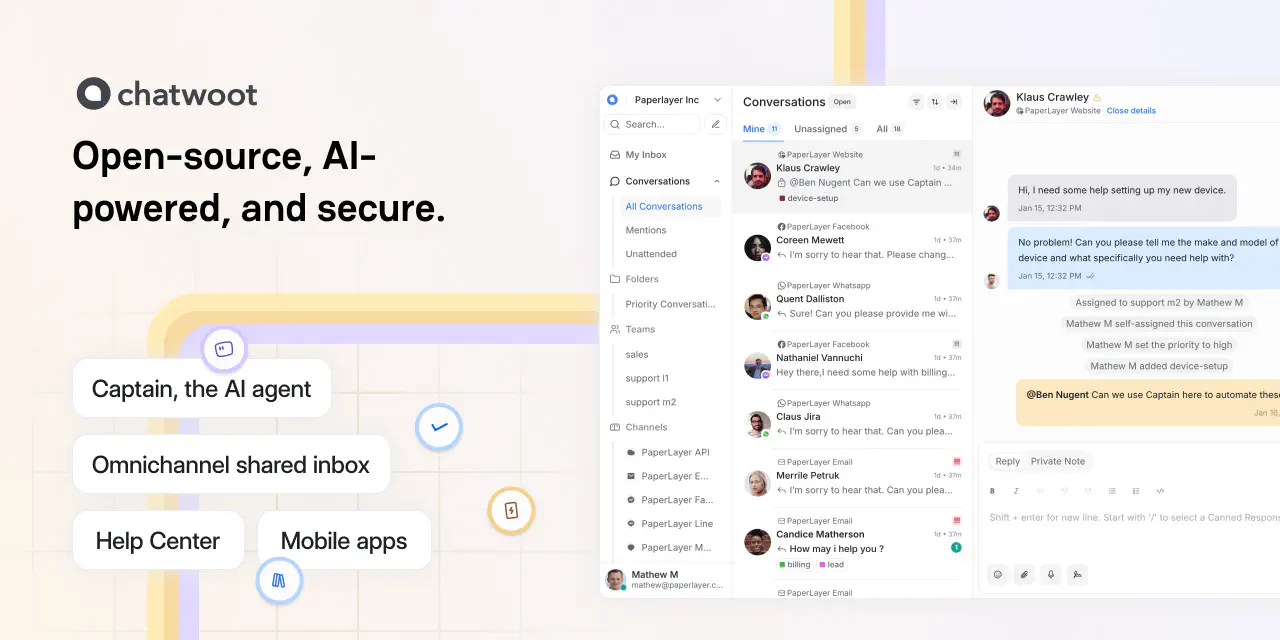 GitHub - chatwoot/chatwoot: Open-source live-chat, email support, omni-channel desk. An alternative to Intercom, Zendesk, Salesforce Service Cloud etc. 🔥💬