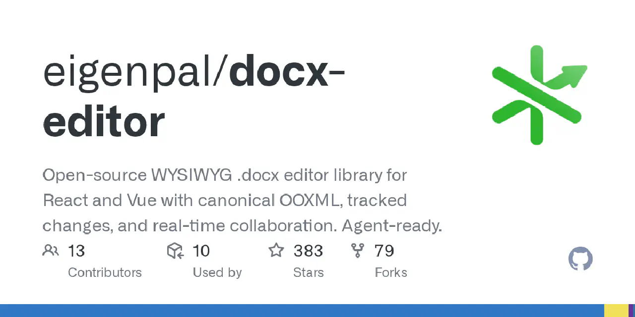 GitHub - eigenpal/docx-editor: Open-source WYSIWYG .docx editor library for React and Vue with canonical OOXML, tracked changes, and real-time collaboration. Agent-ready.