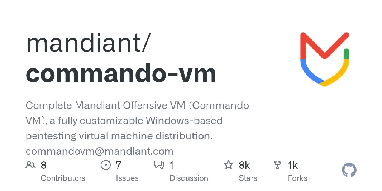 GitHub - mandiant/commando-vm: Complete Mandiant Offensive VM (Commando VM), a fully customizable Windows-based pentesting virtual machine distribution. commandovm@mandiant.com